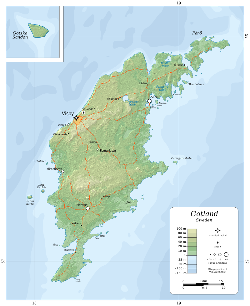 Topographic map of Gotland