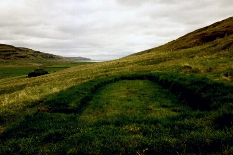 The outlines of Eirik the Red's turf farmhouse in Haukadal.