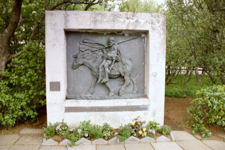 Three views of the monument honouring poet and warrior Egill Skallagrimsson.  The sculptor was Ásmundur Sveinsson (1893-1982)