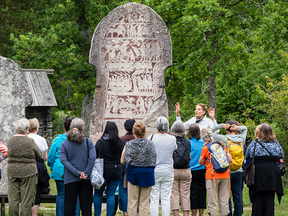 Octavia with guests at standing stone - Photo by Tour guest Chris Strauss